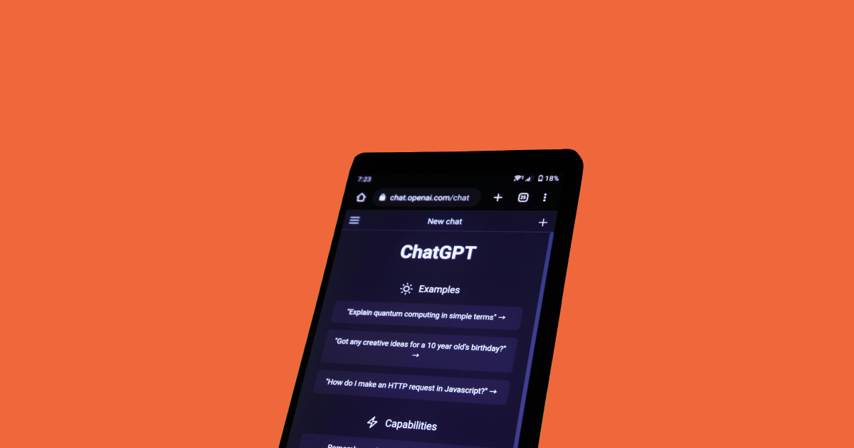 Orange background with black smart phone displaying Chat GTP