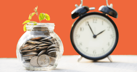 money growing in a jar with a clock behind it symbolising businesses deciding who to offer payment instalment plans to in their accounts receivables