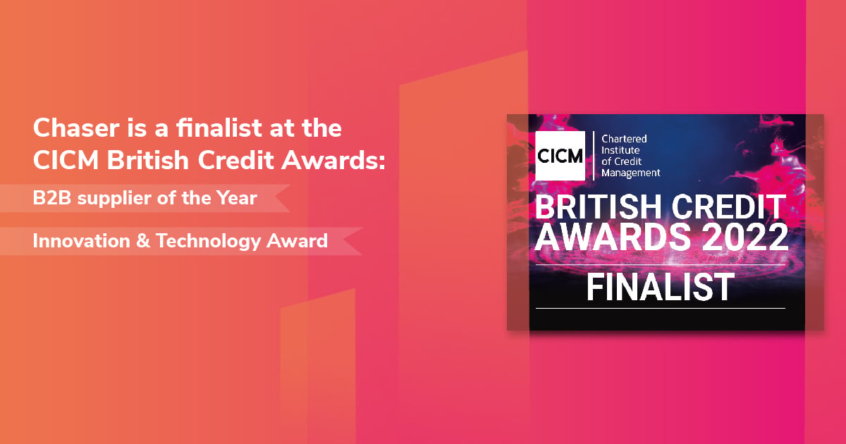 Chaser has been shortlisted as a finalist for two awards at the CICM British Credit Awards 2022:&nbsp;B2B Supplier of the Year and Innovation & Technology Award CICM awards logo with pink background