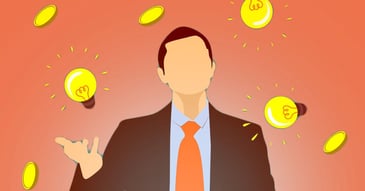 man having lightbulb moment idea about accounts receivables on orange background