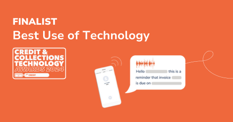 chaser finalist credit and collections technology awards logo with auto call phone on orange background