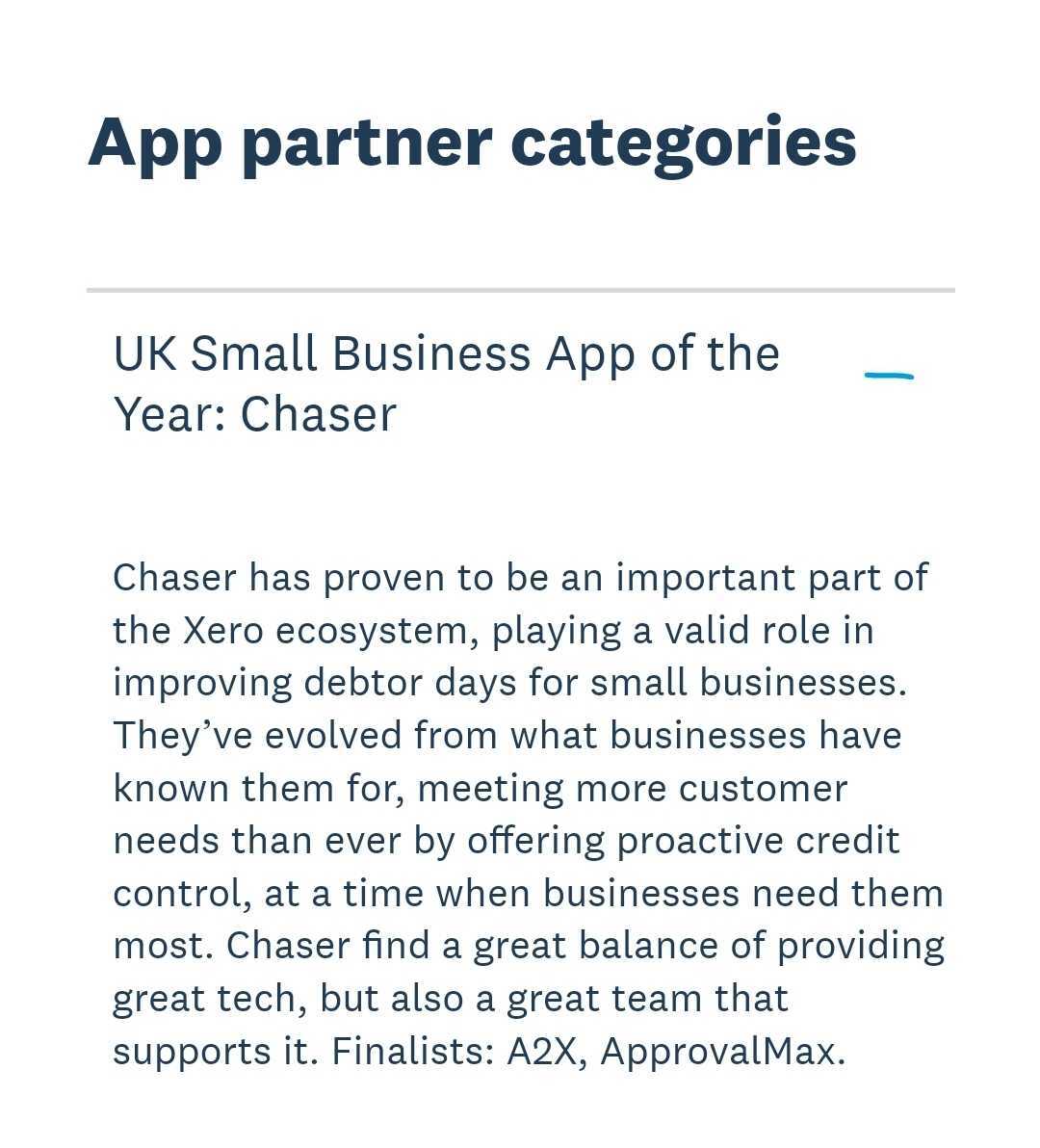 Judges comments chaser xero awards 2023