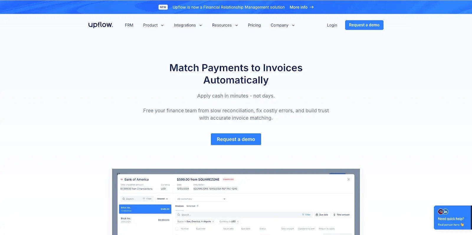 Upflow match payments to invoices automatically