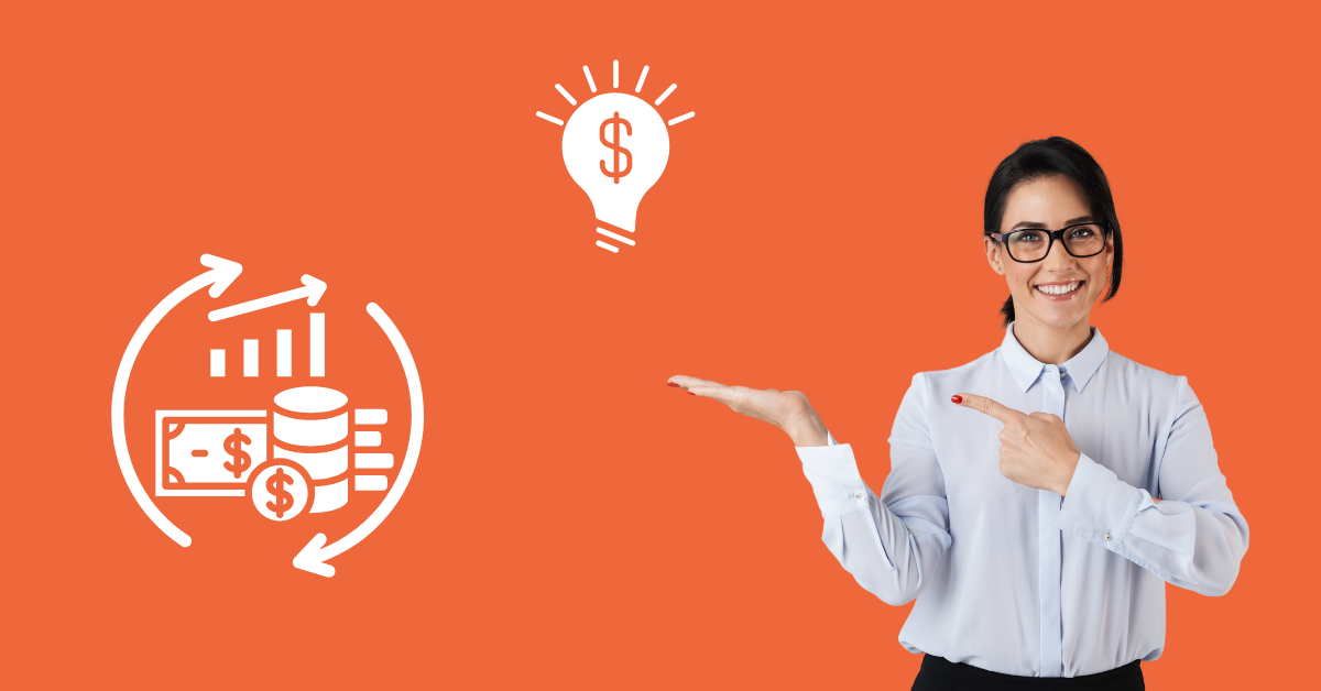 woman pointing at cash from financing icon