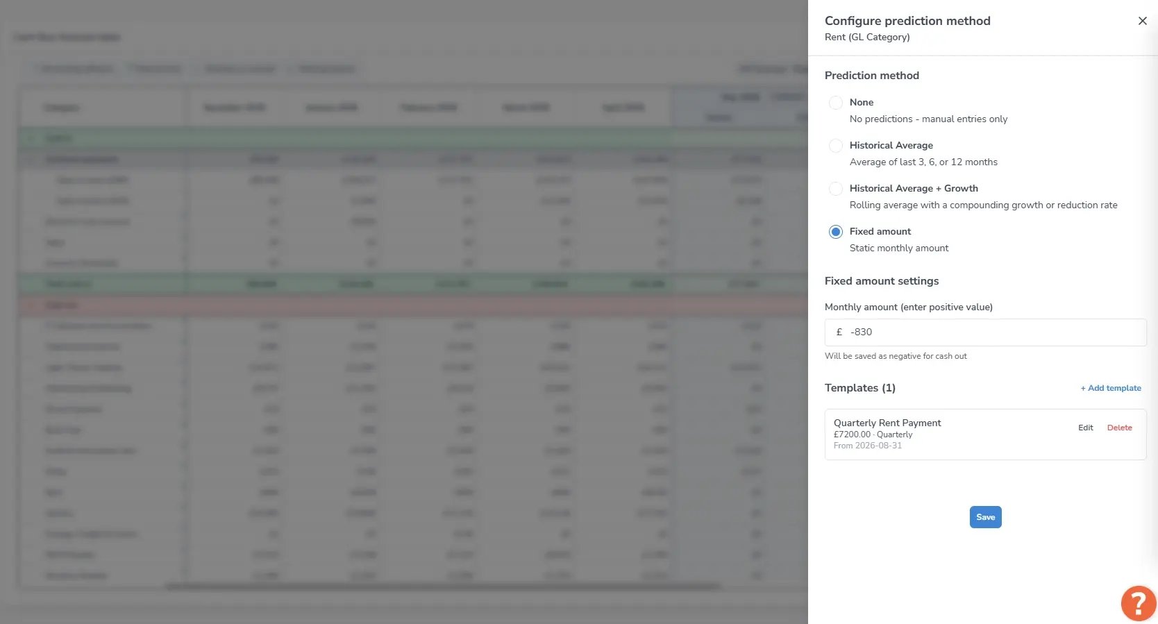 configure prediction method