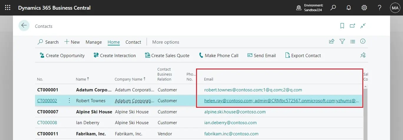 contact business central