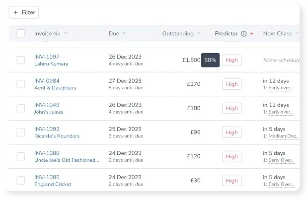 filter invoice no