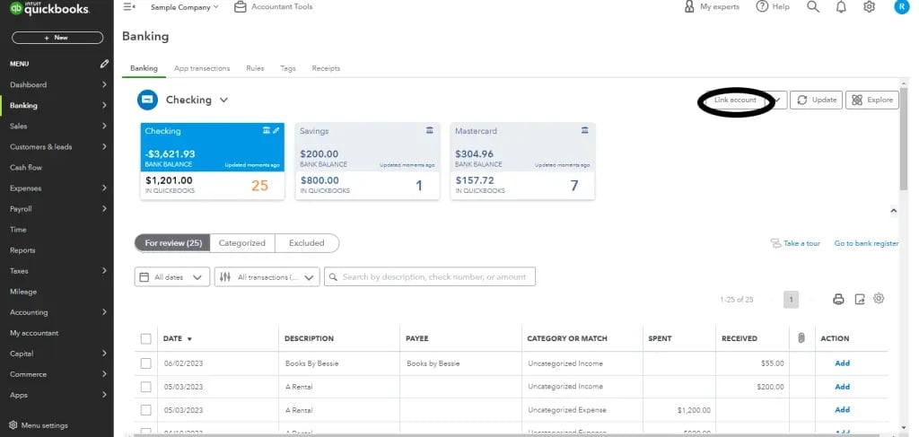 quickboooks banking