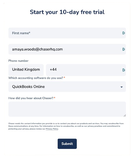 Chaser trial form how it works screenshot