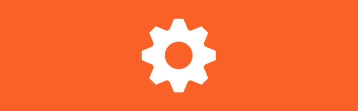 White cog icon on an orange background