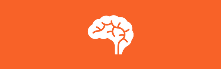 White brain icon on an orange background
