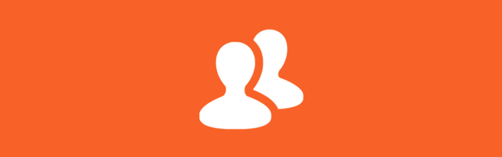 White group of people icon on an orange background