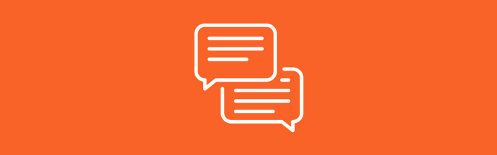 White speech bubble icons on an orange background