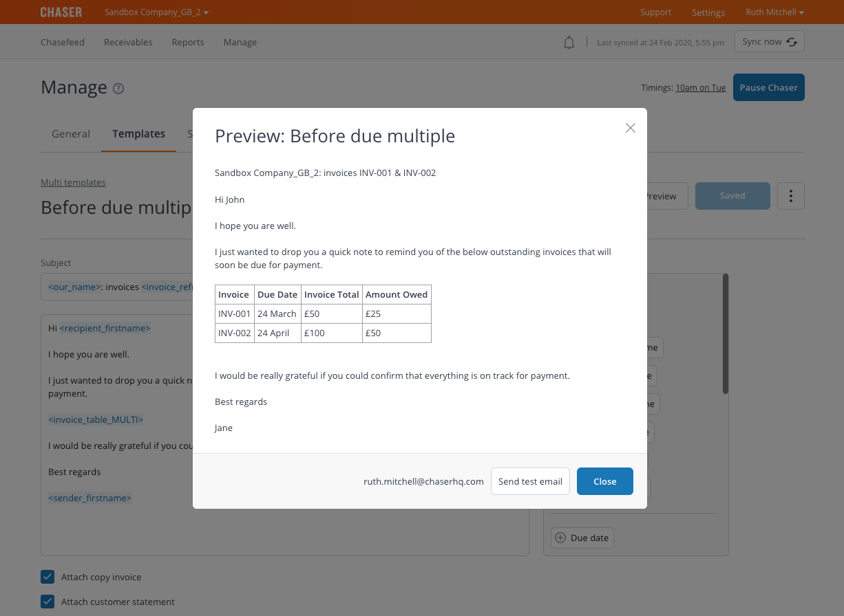 chaser preview automated personalised templates