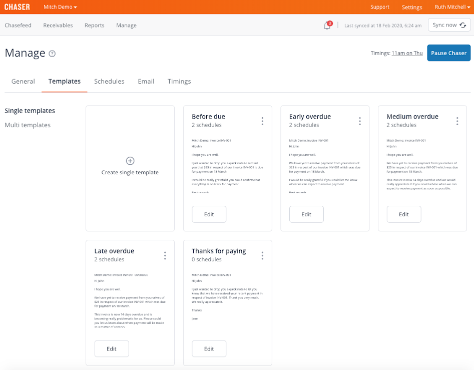 chaser manage personalised invoice reminder templates