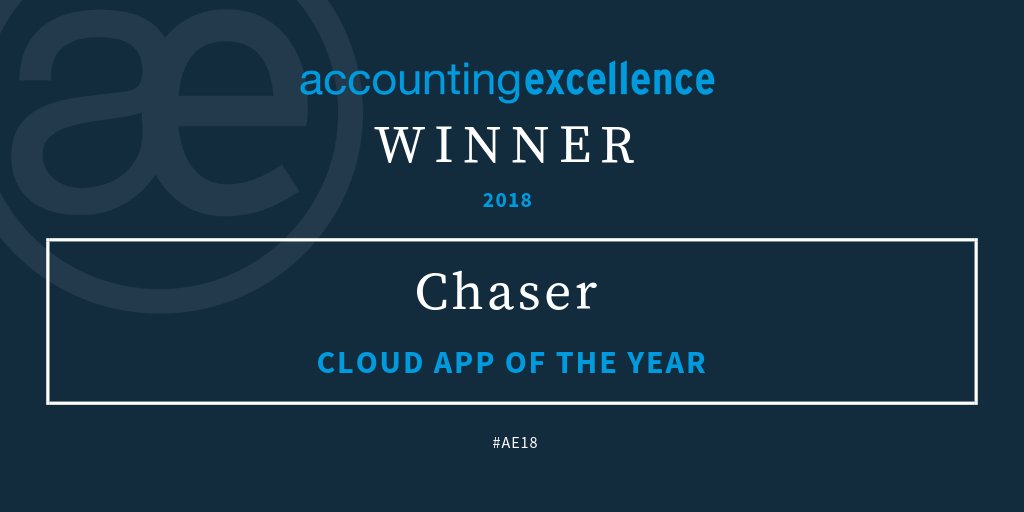 Accounting Excellence winner 2018 Chaser Cloud App of the Year #AE18