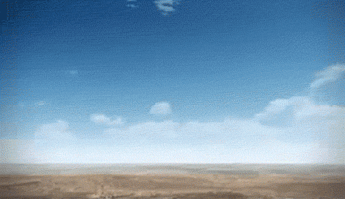 An animation of sudden nuclear explosion in the desert, leaving behind a mushroom cloud