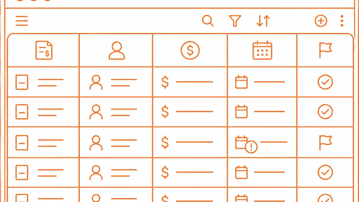 Illustration of a free payment tracker Excel template showing invoice, customer, amount, due date and overdue status columns