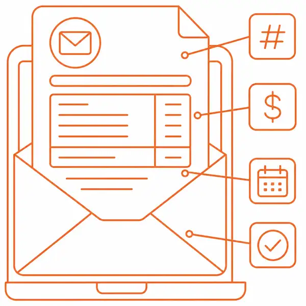 Illustration of the key details in a payment received email including invoice number, amount paid, date and account now settled